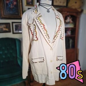 IB Diffusion Cardigan Jacket Vintage 90s‎ Boho Western Embroidered Silk Large